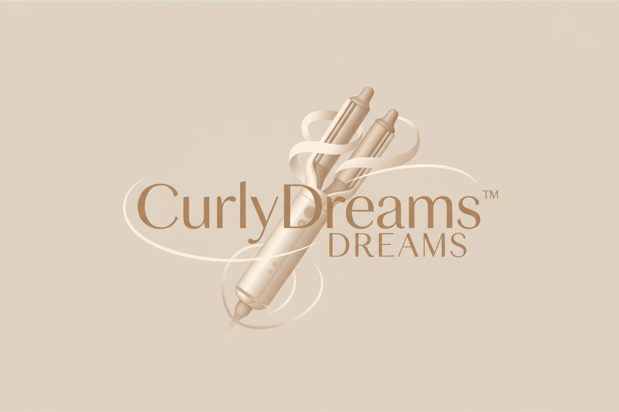 Logo CurlyDreams avec lisseur boucleur beige
